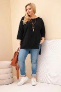 Bluzka damska bawełniana Plus Size asymetryczna z naszyjnikiem czarna