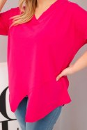 Bluzka damska bawełniana Plus Size z głębokim dekoltem V i asymetrycznym dołem fuksja