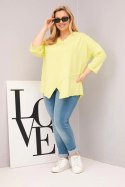 Bluzka damska bawełniana Plus Size z głębokim dekoltem V i asymetrycznym dołem żółty neon