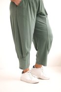 Spodnie damskie Plus Size z obniżonym krokiem i gumką w pasie khaki