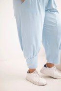 Spodnie damskie Plus Size z obniżonym krokiem i gumką w pasie niebieskie