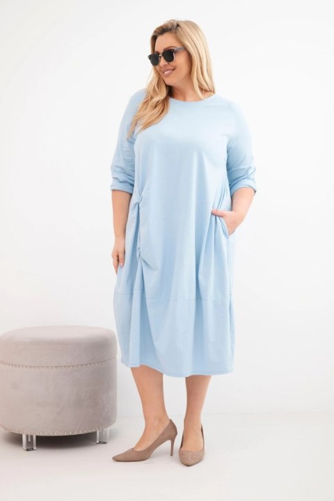 Sukienka damska Plus Size bawełniana z marszczeniem niebieska