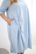 Sukienka damska Plus Size bawełniana z marszczeniem niebieska