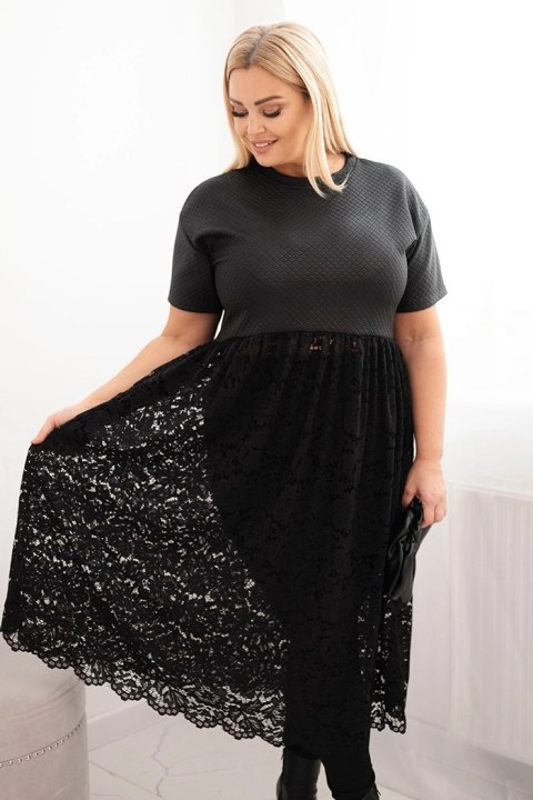 Sukienka damska Plus Size z krótkim rękawem i koronkowym dołem czarna