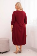 Sukienka damska bawełniana Plus Size z podwijanym rękawem i kieszeniami bordowa