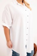 Koszula damska Plus Size z wiskozy z dłuższym tyłem biała