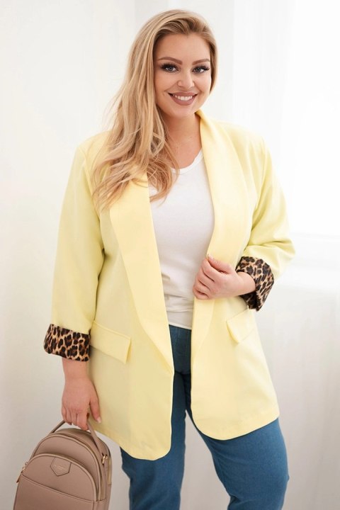 Marynarka damska Plus Size z podszewką w panterkę żółta
