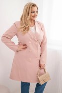 Płaszcz damski Plus Size dwurzędowy z kołnierzem ciemny pudrowy róż