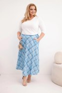 Spódnica damska Plus Size w kratę z szerokim dołem niebieska