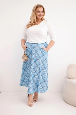 Spódnica damska Plus Size w kratę z szerokim dołem niebieska