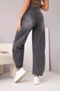 Spodnie damskie jeansowe Wide Leg z wysokim stanem i efektem sprania czarne