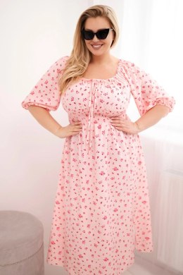 Sukienka damska Plus Size z dekoltem na troczki i elastyczną talią cukierkowy róż