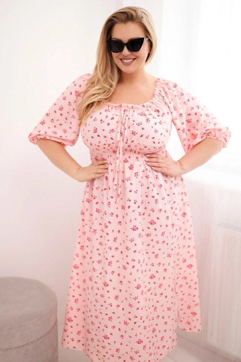 Sukienka damska Plus Size z dekoltem na troczki i elastyczną talią cukierkowy róż