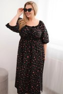 Sukienka damska Plus Size z dekoltem na troczki i elastyczną talią czarna