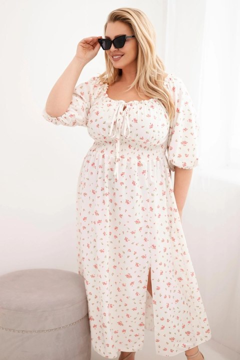 Sukienka damska Plus Size z dekoltem na troczki i elastyczną talią ecru