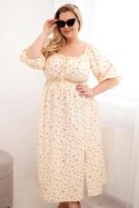 Sukienka damska Plus Size z dekoltem na troczki i elastyczną talią żółta
