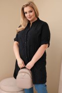 Sukienka damska Plus Size z haftem i podwijanym rękawem czarna