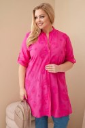 Sukienka damska Plus Size z haftem i podwijanym rękawem różowa