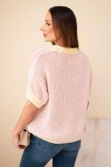 Sweter damski z krótkim rękawem i kontrastowym ściągaczem ciemno pudrowy róż