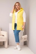 Kamizelka damska Plus Size z kapturem i pikowaniem w kwiaty żółta