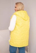 Kamizelka damska Plus Size z kapturem i pikowaniem w kwiaty żółta