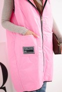 Kamizelka damska pikowana Plus Size z kapturem zapinana na zamek cukierkowy róż