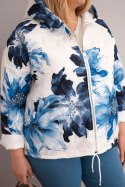 Kurtka damska wiosenna Plus Size z florystycznym wzorem granatowa