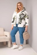Kurtka damska wiosenna Plus Size z florystycznym wzorem khaki