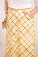 Spódnica damska Plus Size w kratę z szerokim dołem żółta