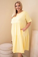 Sukienka damska bawełniana Plus Size z krótkim rękawem i falbaną żółta