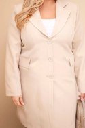 Płaszcz damski Plus Size długi z kołnierzem i kieszeniami beżowy