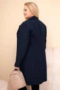Płaszcz damski Plus Size długi z kołnierzem i kieszeniami granatowy