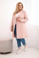 Płaszcz damski Plus Size dwurzędowy z kołnierzem ciemny pudrowy róż