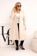 Płaszcz damski Plus Size klasyczny z guzikami i kołnierzem beżowy