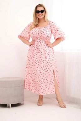 Sukienka damska Plus Size z dekoltem na troczki i elastyczną talią cukierkowy róż