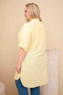 Sukienka damska Plus Size z haftem i podwijanym rękawem żółta