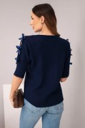 Sweter damski z krótkim rękawem i ozdobnymi kokardkami granatowy