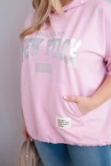 Bluza damska Plus Size wiskozowa z kapturem i kieszenią kangurką jasno różowa