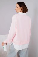 Bluza damska masełkowa z wiskozowy i z koszulową wstawką cukierkowy róż