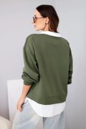 Bluza damska masełkowa z wiskozowy i z koszulową wstawką khaki