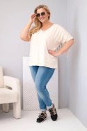 Bluzka damska bawełniana Plus Size z dekoltem V i frędzlami na plecach beżowa