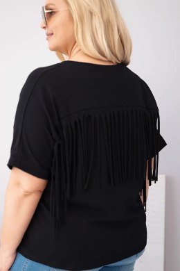 Bluzka damska bawełniana Plus Size z dekoltem V i frędzlami na plecach czarna