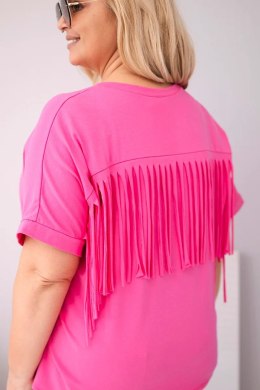 Bluzka damska bawełniana Plus Size z dekoltem V i frędzlami na plecach różowa