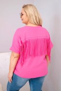 Bluzka damska bawełniana Plus Size z dekoltem V i frędzlami na plecach różowa