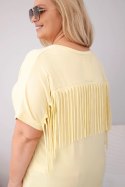 Bluzka damska bawełniana Plus Size z dekoltem V i frędzlami na plecach żółta