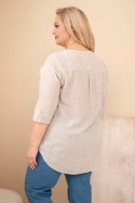 Bluzka damska bawełniana Plus Size z dekoltem na guziki beżowa