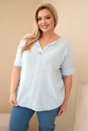 Bluzka damska bawełniana Plus Size z dekoltem na guziki niebieska