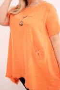 Sukienka damska bawełniana Plus Size z dłuższym tyłem i kieszenią pomarańczowa