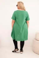 Sukienka damska bawełniana Plus Size z dłuższym tyłem i kieszenią zielona