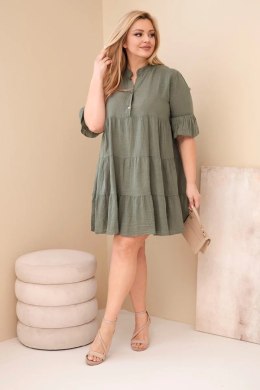 Sukienka damska bawełniana Plus Size z falbanami khaki